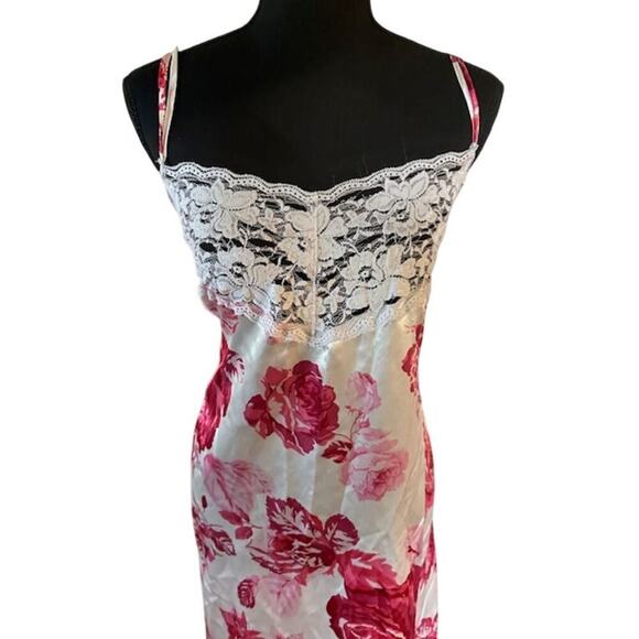 Amoureuse Y2K Pink Floral Lace Trim Slip Dress Size Large - Picture 3 of 11